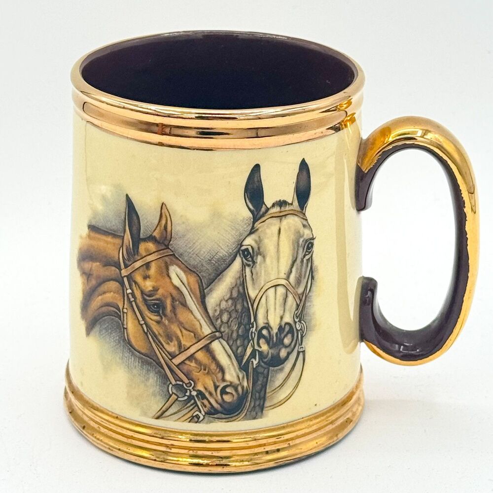 Vintage Gibsons Staffordshire England Horse Equestrian Ceramic Mug Tankard Cup